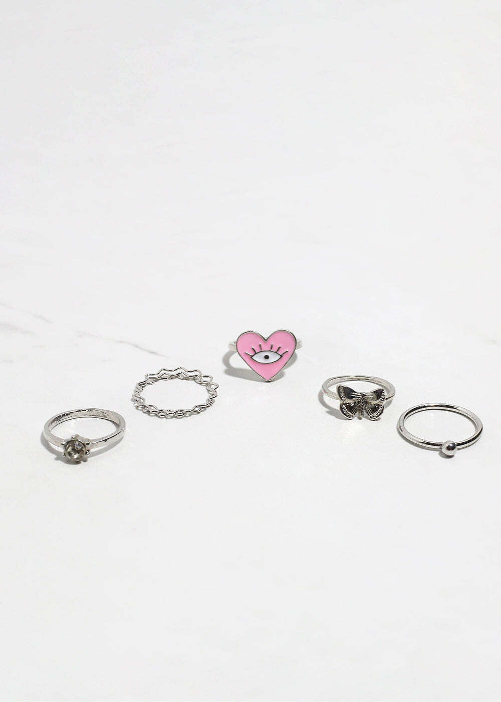 5-Piece Heart + Evil Eye Ring Set