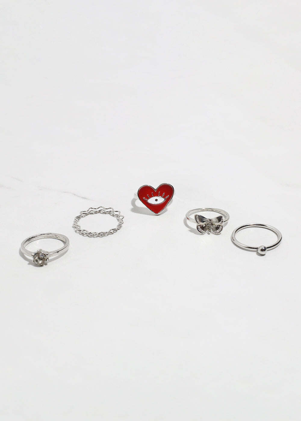 5-Piece Heart + Evil Eye Ring Set