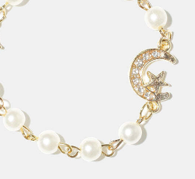Pearl Bracelet with Crescent Moon and Star
