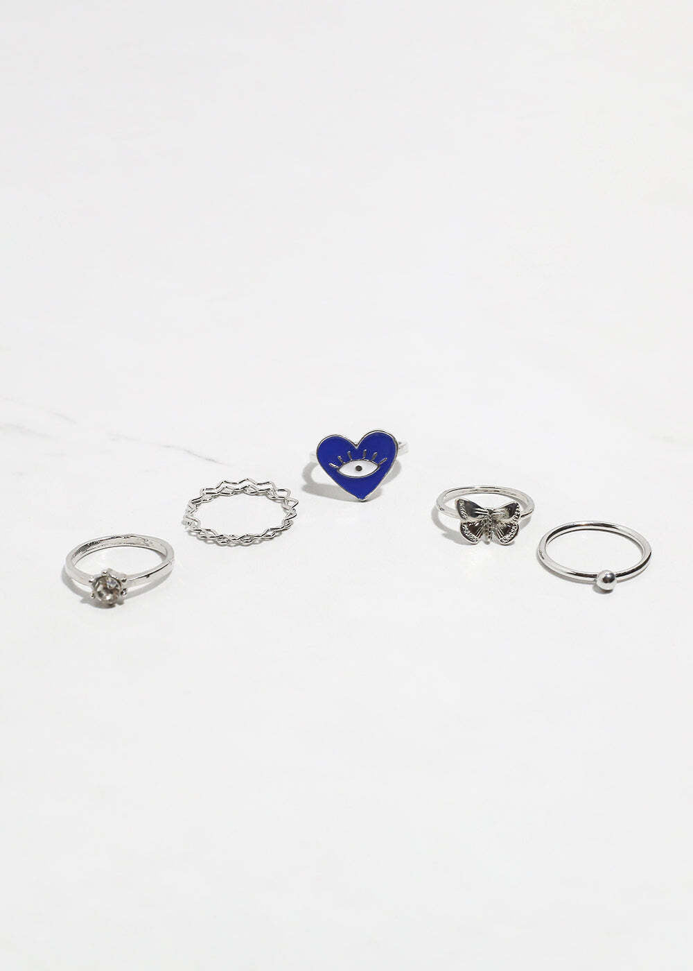 5-Piece Heart + Evil Eye Ring Set