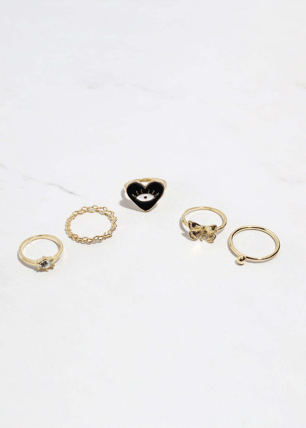 5-Piece Heart + Evil Eye Ring Set