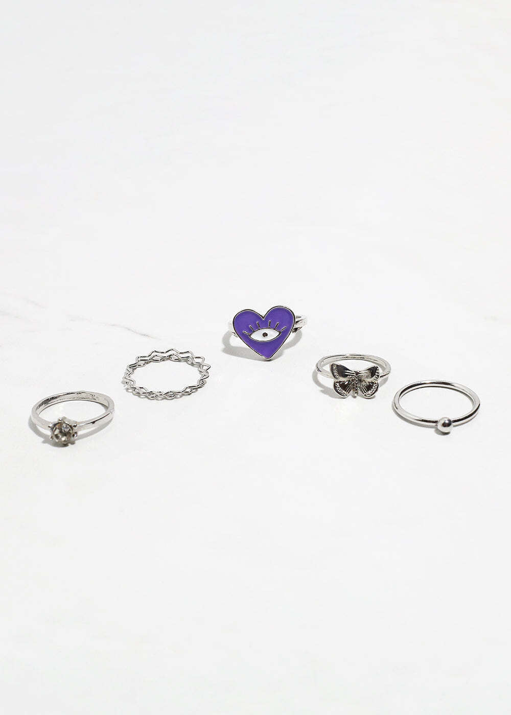 5-Piece Heart + Evil Eye Ring Set