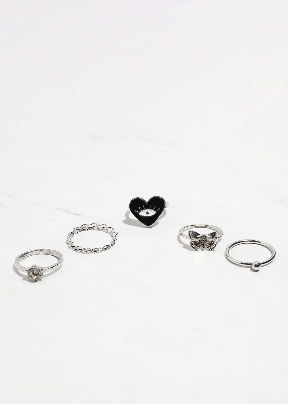 5-Piece Heart + Evil Eye Ring Set