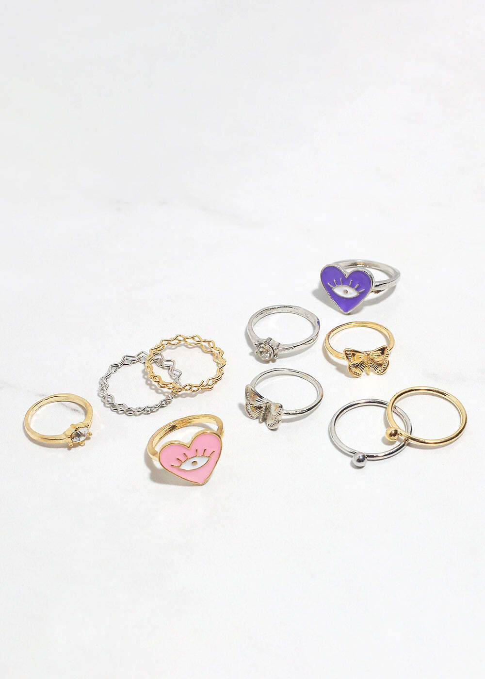 5-Piece Heart + Evil Eye Ring Set